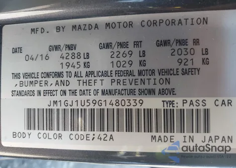 2016 Mazda Mazda6 I Sport z USA, uszkodzony, nr VIN JM1GJ1U59G1480339